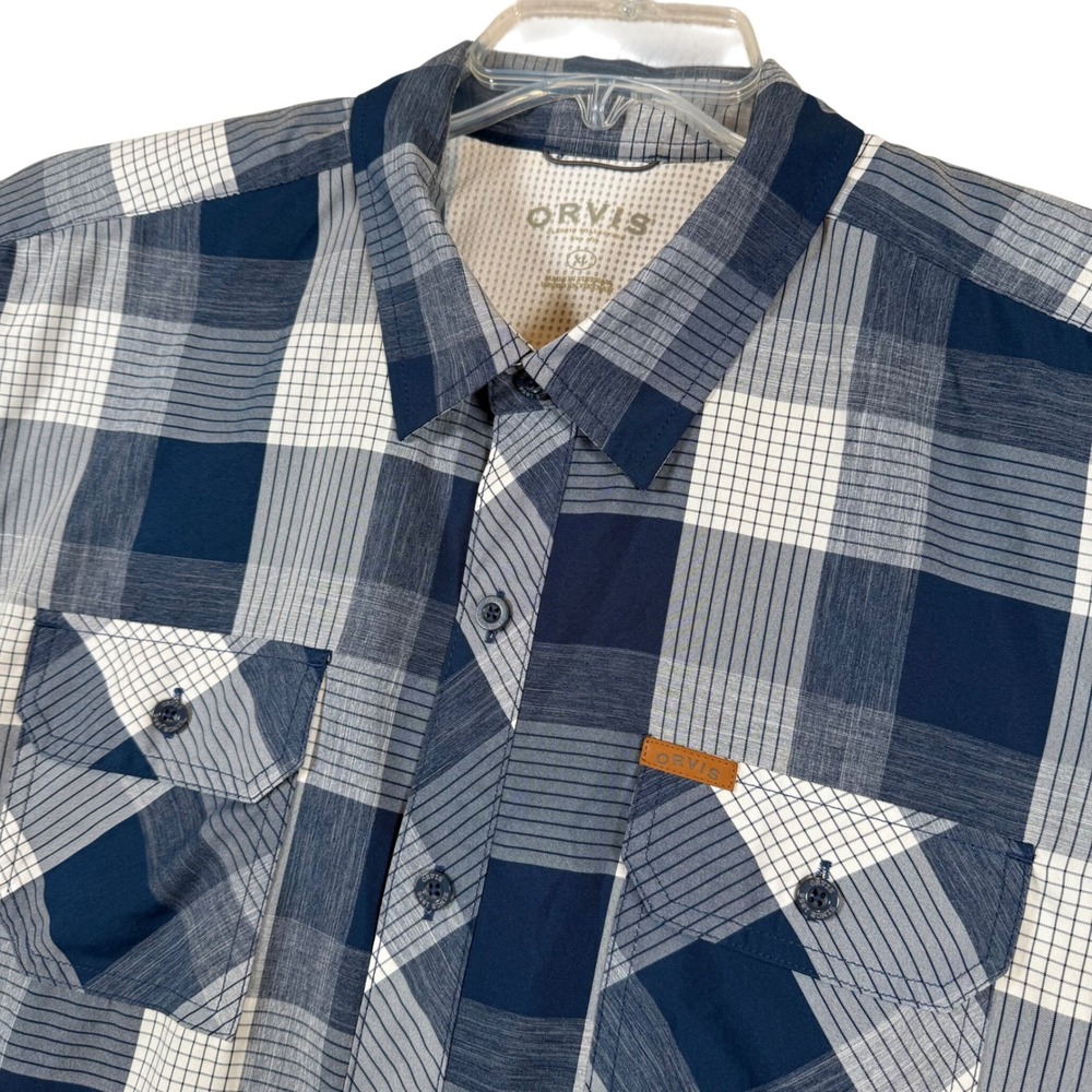 Orvis Classic Wicking Shirt Plaid Mens XL Short Sleeve Blue Plaid Button Down